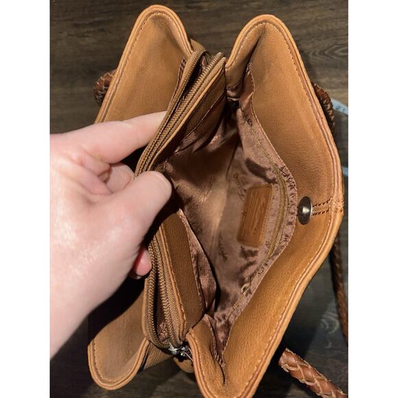 Fossil Vintage Brown Pebbled Leather Shoulder Bag Purse Braided Straps Key - Picture 11 of 13